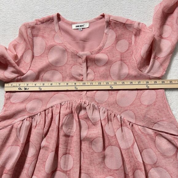 Jian Ruyi Mini Dress Sz XL Pink Polka Dot 3/4 Sleeve Relaxed Lagenlook - Picture 9 of 11